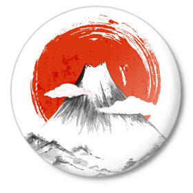 Значок с принтом Гора Фудзи в Новосибирске,  металл | круглая форма, металлическая застежка в виде булавки | азия | аниме | гора | гора фудзи | кимоно | китай | манга | сакура | суши | фудзияма | цунами | япония