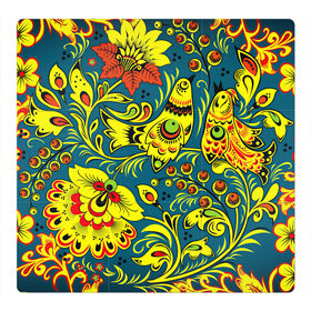 Магнитный плакат 3Х3 с принтом Хохлома в Новосибирске, Полимерный материал с магнитным слоем | 9 деталей размером 9*9 см | арт | вектор | желтый | зеленый | золотой | красный | народный рисунок | рисунок | синий | хохлома | цветок | цветы | чёрный | ягода | ягоды