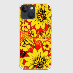Чехол для iPhone 13 mini с принтом Хохлома в Новосибирске,  |  | арт | вектор | желтый | зеленый | золотой | красный | народный рисунок | рисунок | хохлома | цветок | цветы | чёрный | ягода | ягоды