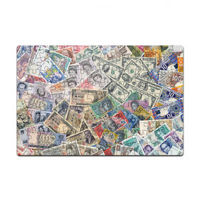 Пазл магнитный 126 элементов с принтом Деньги в Новосибирске, полимерный материал с магнитным слоем | 126 деталей, размер изделия —  180*270 мм | арт | банкноты | валюта | деньги | доллары | зеленый | иена | красный | серый | синий | фунт стерлингов | юани