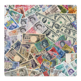 Магнитный плакат 3Х3 с принтом Деньги в Новосибирске, Полимерный материал с магнитным слоем | 9 деталей размером 9*9 см | арт | банкноты | валюта | деньги | доллары | зеленый | иена | красный | серый | синий | фунт стерлингов | юани