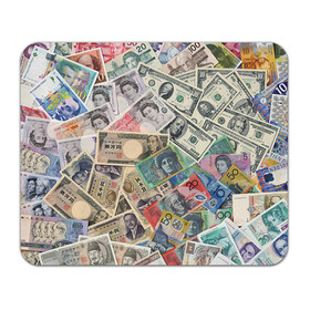 Коврик для мышки прямоугольный с принтом Деньги в Новосибирске, натуральный каучук | размер 230 х 185 мм; запечатка лицевой стороны | арт | банкноты | валюта | деньги | доллары | зеленый | иена | красный | серый | синий | фунт стерлингов | юани