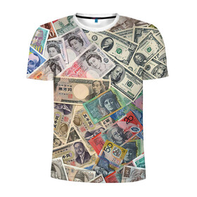 Мужская футболка 3D спортивная с принтом Деньги в Новосибирске, 100% полиэстер с улучшенными характеристиками | приталенный силуэт, круглая горловина, широкие плечи, сужается к линии бедра | арт | банкноты | валюта | деньги | доллары | зеленый | иена | красный | серый | синий | фунт стерлингов | юани
