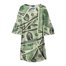 Детское платье 3D с принтом Доллар в Новосибирске, 100% полиэстер | прямой силуэт, чуть расширенный к низу. Круглая горловина, на рукавах — воланы | 100 долларов | арт | банкноты | валюта | деньги | доллар | зеленый | рисунок | сто | сто долларов