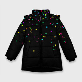 Зимняя куртка для девочек 3D с принтом Праздничное настроение в Новосибирске, ткань верха — 100% полиэстер; подклад — 100% полиэстер, утеплитель — 100% полиэстер. | длина ниже бедра, удлиненная спинка, воротник стойка и отстегивающийся капюшон. Есть боковые карманы с листочкой на кнопках, утяжки по низу изделия и внутренний карман на молнии. 

Предусмотрены светоотражающий принт на спинке, радужный светоотражающий элемент на пуллере молнии и на резинке для утяжки. | блёстки | веселье | конфетти | праздник | салют