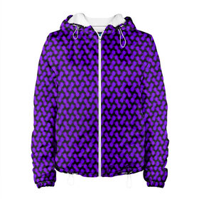 Женская куртка 3D с принтом Dorri в Новосибирске, ткань верха — 100% полиэстер, подклад — флис | прямой крой, подол и капюшон оформлены резинкой с фиксаторами, два кармана без застежек по бокам, один большой потайной карман на груди. Карман на груди застегивается на липучку | abstraction | pattern | purple | shapes | абстракция | паттерн | фиолетовый | формы