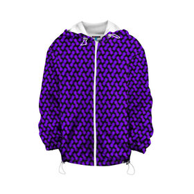 Детская куртка 3D с принтом Dorri в Новосибирске, 100% полиэстер | застежка — молния, подол и капюшон оформлены резинкой с фиксаторами, по бокам — два кармана без застежек, один потайной карман на груди, плотность верхнего слоя — 90 г/м2; плотность флисового подклада — 260 г/м2 | Тематика изображения на принте: abstraction | pattern | purple | shapes | абстракция | паттерн | фиолетовый | формы