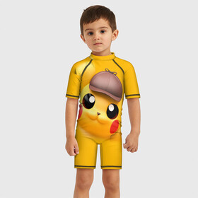 Детский купальный костюм 3D с принтом Pikachu Pika Pika в Новосибирске, Полиэстер 85%, Спандекс 15% | застежка на молнии на спине | pika | pikachu | аниме | детская | детям | игры | молния | мышка | мышь | пика | пикачу | покемон | покемоны