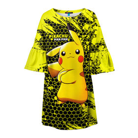 Детское платье 3D с принтом Pikachu Pika Pika в Новосибирске, 100% полиэстер | прямой силуэт, чуть расширенный к низу. Круглая горловина, на рукавах — воланы | pika | pikachu | аниме | детская | детям | игры | молния | мышка | мышь | пика | пикачу | покемон | покемоны