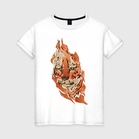 Женская футболка хлопок с принтом Тигр в Новосибирске, 100% хлопок | прямой крой, круглый вырез горловины, длина до линии бедер, слегка спущенное плечо | fire | orange | red | tiger | огонь | рыжий