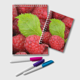 Блокнот с принтом Малина в Новосибирске, 100% бумага | 48 листов, плотность листов — 60 г/м2, плотность картонной обложки — 250 г/м2. Листы скреплены удобной пружинной спиралью. Цвет линий — светло-серый
 | еда | красная | красные | лист | листок | листочек | листья | малина | малинка | природа | растение | растения | ягода | ягодка | ягодки | ягоды