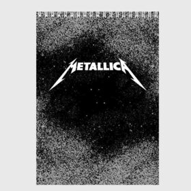 Скетчбук с принтом Metallica. в Новосибирске, 100% бумага
 | 48 листов, плотность листов — 100 г/м2, плотность картонной обложки — 250 г/м2. Листы скреплены сверху удобной пружинной спиралью | Тематика изображения на принте: metallica | music | rock | американская рок группа | метал группа | металлика | музыка | рок | рок группа | трэш метал | хеви метал
