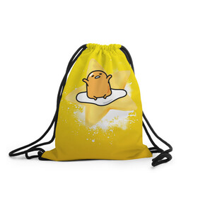 Рюкзак-мешок 3D с принтом Gudetama в Новосибирске, 100% полиэстер | плотность ткани — 200 г/м2, размер — 35 х 45 см; лямки — толстые шнурки, застежка на шнуровке, без карманов и подкладки | Тематика изображения на принте: gudetama | анимешное яйцо | гудетама | желток | стекающее яйцо | яичница