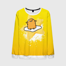 Мужской свитшот 3D с принтом Gudetama в Новосибирске, 100% полиэстер с мягким внутренним слоем | круглый вырез горловины, мягкая резинка на манжетах и поясе, свободная посадка по фигуре | gudetama | анимешное яйцо | гудетама | желток | стекающее яйцо | яичница