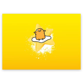 Поздравительная открытка с принтом Gudetama в Новосибирске, 100% бумага | плотность бумаги 280 г/м2, матовая, на обратной стороне линовка и место для марки
 | Тематика изображения на принте: gudetama | анимешное яйцо | гудетама | желток | стекающее яйцо | яичница