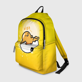 Рюкзак 3D с принтом Gudetama в Новосибирске, 100% полиэстер | лямки с регулируемой длиной, сверху петелька, чтобы рюкзак можно было повесить на вешалку. Основное отделение закрывается на молнию, как и внешний карман. Внутри два дополнительных кармана, один из которых закрывается на молнию. По бокам два дополнительных кармашка | Тематика изображения на принте: gudetama | анимешное яйцо | гудетама | желток | стекающее яйцо | яичница