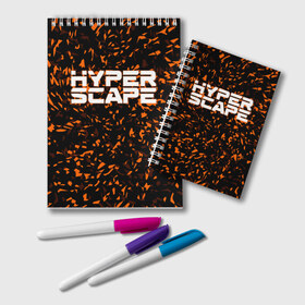 Блокнот с принтом Hyper Scape в Новосибирске, 100% бумага | 48 листов, плотность листов — 60 г/м2, плотность картонной обложки — 250 г/м2. Листы скреплены удобной пружинной спиралью. Цвет линий — светло-серый
 | esport | games | hyper scape | twitch | игроки | игролюбители | игроманы | игры | киберспорт | королевская битва | корона | твич | хупер скайп | хупер скайпе