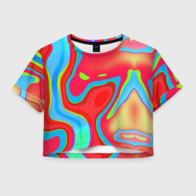 Женская футболка Crop-top 3D с принтом Цветное безумие в Новосибирске, 100% полиэстер | круглая горловина, длина футболки до линии талии, рукава с отворотами | абстракция | камуфляж | кляксы | краски | линии | неон | неоновая абстракция | неоновый принт | неоновый рисунок | пятна | разводы | разноцветное