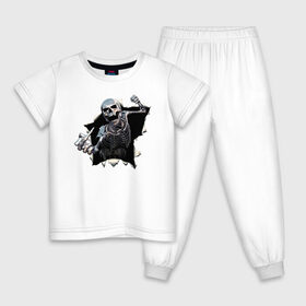 Детская пижама хлопок с принтом Жест в Новосибирске, 100% хлопок |  брюки и футболка прямого кроя, без карманов, на брюках мягкая резинка на поясе и по низу штанин
 | bones | gesture | jaw | skeleton | skull | жест | кости | пасть | скелет | череп
