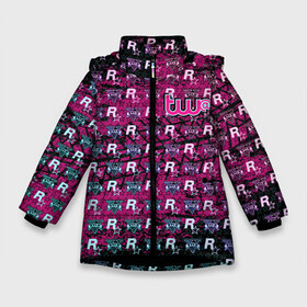 Зимняя куртка для девочек 3D с принтом GTA Online Tw@ в Новосибирске, ткань верха — 100% полиэстер; подклад — 100% полиэстер, утеплитель — 100% полиэстер. | длина ниже бедра, удлиненная спинка, воротник стойка и отстегивающийся капюшон. Есть боковые карманы с листочкой на кнопках, утяжки по низу изделия и внутренний карман на молнии. 

Предусмотрены светоотражающий принт на спинке, радужный светоотражающий элемент на пуллере молнии и на резинке для утяжки. | Тематика изображения на принте: auto | game | grand | gta | gta5 | los santos | rockstar | theft | гта | гта5 | игра | лос сантос | майкл | онлайн | рокстар | тревор | франклин