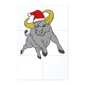 Магнитный плакат 2Х3 с принтом Новогодний Бык в Новосибирске, Полимерный материал с магнитным слоем | 6 деталей размером 9*9 см | Тематика изображения на принте: christmas | new year | winter | буйвол | бык | бычок | дед мороз | дикий | животные | звери | зима | зимний | знак зодиака | зодиак | колпак | корова | лошадь | мультяшный | новый год | подарок | праздник | рождество