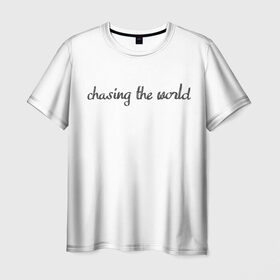 Мужская футболка 3D с принтом chasing the word в Новосибирске, 100% полиэфир | прямой крой, круглый вырез горловины, длина до линии бедер | 