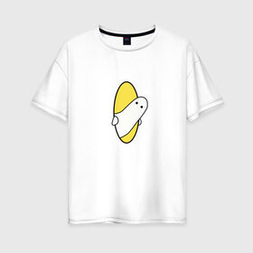Женская футболка хлопок Oversize с принтом Portal 2 (парная) в Новосибирске, 100% хлопок | свободный крой, круглый ворот, спущенный рукав, длина до линии бедер
 | game | portal | арт | игра | на двоих | парная | портал | прикол | рисунок | телепортация | человечек
