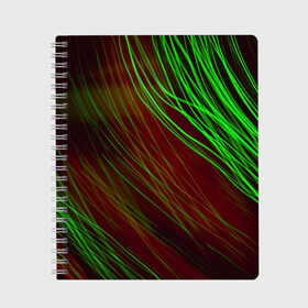 Тетрадь с принтом Qleen в Новосибирске, 100% бумага | 48 листов, плотность листов — 60 г/м2, плотность картонной обложки — 250 г/м2. Листы скреплены сбоку удобной пружинной спиралью. Уголки страниц и обложки скругленные. Цвет линий — светло-серый
 | abstraction | blur | green | light | lines | абстракция | зелёный | линии | размытость | свет