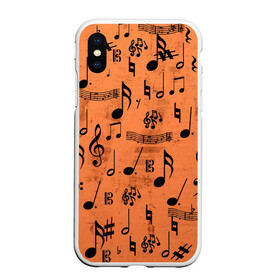 Чехол для iPhone XS Max матовый с принтом Ноты в Новосибирске, Силикон | Область печати: задняя сторона чехла, без боковых панелей | музыка | нотный стан | ноты | текстуры | узор | узор ноты