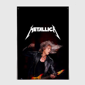 Постер с принтом Metallica Kirk Hammett в Новосибирске, 100% бумага
 | бумага, плотность 150 мг. Матовая, но за счет высокого коэффициента гладкости имеет небольшой блеск и дает на свету блики, но в отличии от глянцевой бумаги не покрыта лаком | guitar | guitarist | heavy | kirk hammett | metall | metallica | rock | trash | кирк хэммит | металл | металлика | рок | хэви