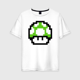 Женская футболка хлопок Oversize с принтом Гриб Марио в Новосибирске, 100% хлопок | свободный крой, круглый ворот, спущенный рукав, длина до линии бедер
 | 8 bit | 8 бит | 8bit | 8бит | art | dendy | mario | mushroom | pixel | super | арт | гриб | денди | марио | пиксель | супер