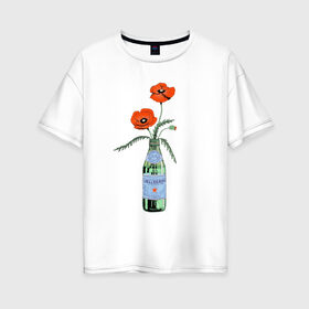 Женская футболка хлопок Oversize с принтом S PELLECRINO в Новосибирске, 100% хлопок | свободный крой, круглый ворот, спущенный рукав, длина до линии бедер
 | бутылка | зелень | природа | растение | цветок | цветы