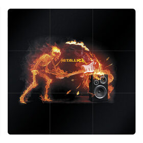 Магнитный плакат 3Х3 с принтом Metallica в Новосибирске, Полимерный материал с магнитным слоем | 9 деталей размером 9*9 см | fire | flame | guitar | metallica | music | rock | skeleton | skull | trashmetal | гитара | металлика | музыка | огонь | пламя | рок | скелет | череп