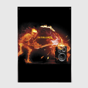 Постер с принтом Metallica в Новосибирске, 100% бумага
 | бумага, плотность 150 мг. Матовая, но за счет высокого коэффициента гладкости имеет небольшой блеск и дает на свету блики, но в отличии от глянцевой бумаги не покрыта лаком | fire | flame | guitar | metallica | music | rock | skeleton | skull | trashmetal | гитара | металлика | музыка | огонь | пламя | рок | скелет | череп