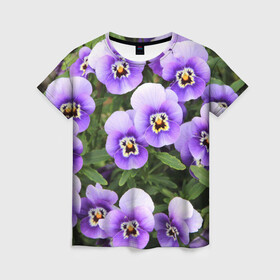 Женская футболка 3D с принтом Анютины глазки в Новосибирске, 100% полиэфир ( синтетическое хлопкоподобное полотно) | прямой крой, круглый вырез горловины, длина до линии бедер | flowers | анютины глазки | природа | природный | растение | растения | цветок | цветочек | цветочки | цветы