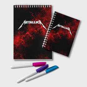 Блокнот с принтом Metallica в Новосибирске, 100% бумага | 48 листов, плотность листов — 60 г/м2, плотность картонной обложки — 250 г/м2. Листы скреплены удобной пружинной спиралью. Цвет линий — светло-серый
 | Тематика изображения на принте: metallica | music | rock | американская рок группа | метал группа | металлика | музыка | рок | рок группа | трэш метал | хеви метал