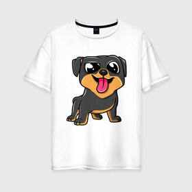 Женская футболка хлопок Oversize с принтом Ротвейлер в Новосибирске, 100% хлопок | свободный крой, круглый ворот, спущенный рукав, длина до линии бедер
 | dog | rotweiler | зубы | лапы | мем | пес | прикол | ротвейлер | смешные животные | собака | собака с языком | собачка | щенок | юмор | язык
