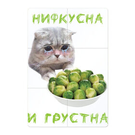 Магнитный плакат 2Х3 с принтом НИФКУСНА И ГРУСТНА в Новосибирске, Полимерный материал с магнитным слоем | 6 деталей размером 9*9 см | Тематика изображения на принте: брокколи | грустный кот | зож | капуста | кот | кот мем | котейка | котик | котэ | кошка | мем | мем с котом | мемы | надпись | невкусно | невкусно и грустно мем | нифкусна и грустна