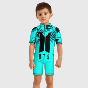 Детский купальный костюм 3D с принтом BTS. в Новосибирске, Полиэстер 85%, Спандекс 15% | застежка на молнии на спине | bangtan boys | bt21 | bts | k pop | бтс | музыка