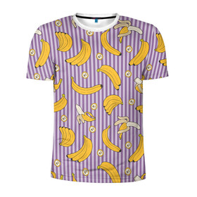 Мужская футболка 3D спортивная с принтом Бананчики в Новосибирске, 100% полиэстер с улучшенными характеристиками | приталенный силуэт, круглая горловина, широкие плечи, сужается к линии бедра | banana | pattern | pattern banana | банан | банана | банановый паттерн | бананчик | бананчики | бананы | еда | паттерн | полоса | полосы | фрукт | фрукты