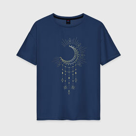 Женская футболка хлопок Oversize с принтом Лунный свет в Новосибирске, 100% хлопок | свободный крой, круглый ворот, спущенный рукав, длина до линии бедер
 | moon | бохо | волшебный | золотая луна | небо | нежность | стильно
