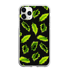 Чехол для iPhone 11 Pro Max матовый с принтом Зеленые листья в Новосибирске, Силикон |  | defoliation | foliage | leaves | retro | зеленые листья | зелень | лето | листопад | листья | листья деревьев | ночь | паттерн | ретро