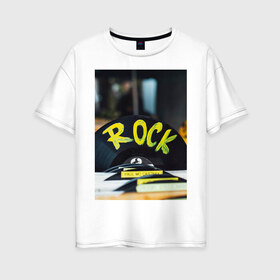 Женская футболка хлопок Oversize с принтом рок в Новосибирске, 100% хлопок | свободный крой, круглый ворот, спущенный рукав, длина до линии бедер
 | винил | граммофон | музыка | пластинка | рок