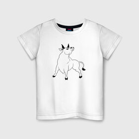 Детская футболка хлопок с принтом Белый Бык в Новосибирске, 100% хлопок | круглый вырез горловины, полуприлегающий силуэт, длина до линии бедер | animals | new year | winter | арт | боевой | буйвол | бык | бычок | взгляд | дикий | животные | звери | зима | знак зодиака | зодиак | корова | лошадь | минимализм | мультяшный | мускулы | новый год | подарок | рисунок