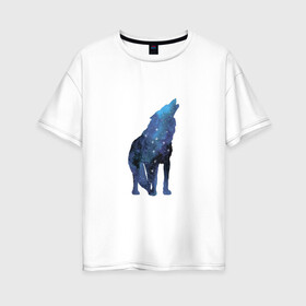 Женская футболка хлопок Oversize с принтом Созвездие волка в Новосибирске, 100% хлопок | свободный крой, круглый ворот, спущенный рукав, длина до линии бедер
 | signs | zodiac | акварель | акварельный | арт | волк | день рождения | животные | звезды | знаки зодиака | картинка | космос | небо | рисунок | созвездие