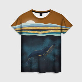 Женская футболка 3D с принтом Кит в Новосибирске, 100% полиэфир ( синтетическое хлопкоподобное полотно) | прямой крой, круглый вырез горловины, длина до линии бедер | земля | кашалот | луна | медузы | море | морские | океан