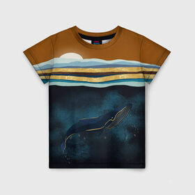 Детская футболка 3D с принтом Кит в Новосибирске, 100% гипоаллергенный полиэфир | прямой крой, круглый вырез горловины, длина до линии бедер, чуть спущенное плечо, ткань немного тянется | Тематика изображения на принте: земля | кашалот | луна | медузы | море | морские | океан