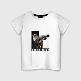 Детская футболка хлопок с принтом Муррминатор в Новосибирске, 100% хлопок | круглый вырез горловины, полуприлегающий силуэт, длина до линии бедер | cat | mem | кот | кот с оружием | котик | мем | прикол | смешной кот | терминатор | фильм | юмор
