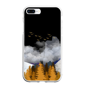 Чехол для iPhone 7Plus/8 Plus матовый с принтом Лес в Новосибирске, Силикон | Область печати: задняя сторона чехла, без боковых панелей | Тематика изображения на принте: горы | елки | осень | путешествие | скалы | туман