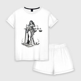 Женская пижама с шортиками хлопок с принтом Фемида светлая в Новосибирске, 100% хлопок | футболка прямого кроя, шорты свободные с широкой мягкой резинкой | Тематика изображения на принте: богиня | весы | меч | правосудие | фемида